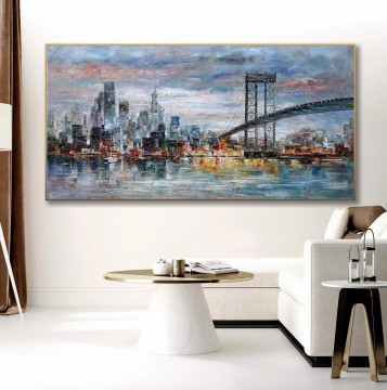  NYC Pintura al %C3%B3leo - Nueva York Manhattan Puente de Brooklyn NYC Skyline paisaje urbano urbano